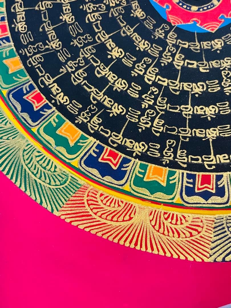 【手描き一点物】チベット密教 曼荼羅タンカ 六字真言入り／開運・護符・浄化p