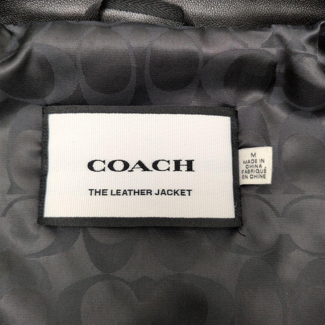 【未使用保管品 カバー付き】コーチ　ライダースジャケット　ラム　シグネチャー　黒