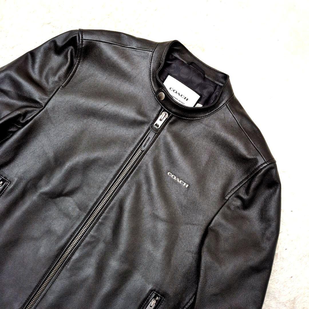 【未使用保管品 カバー付き】コーチ　ライダースジャケット　ラム　シグネチャー　黒