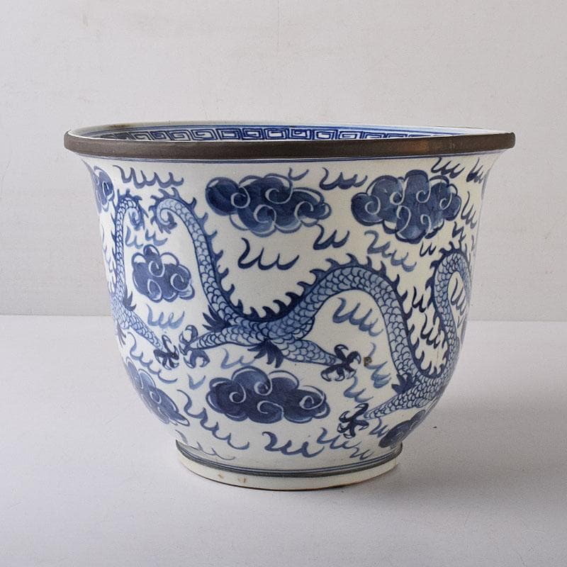 中国　青花　雲龍文鉢　植木鉢　盆栽鉢　N　7768C