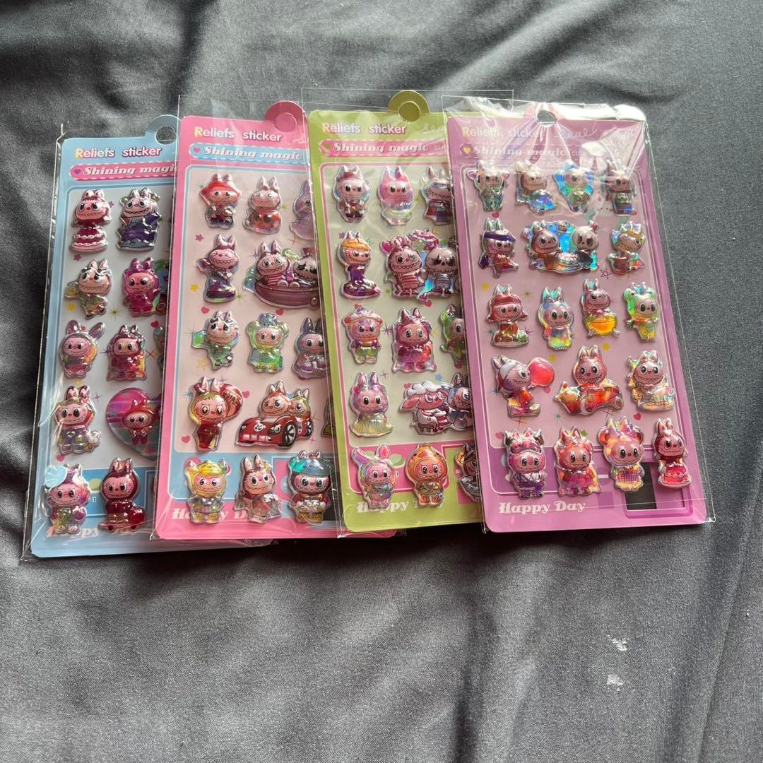 100枚セット　ラブブ　ぷくぷくシール　オーロラシール　立体シール