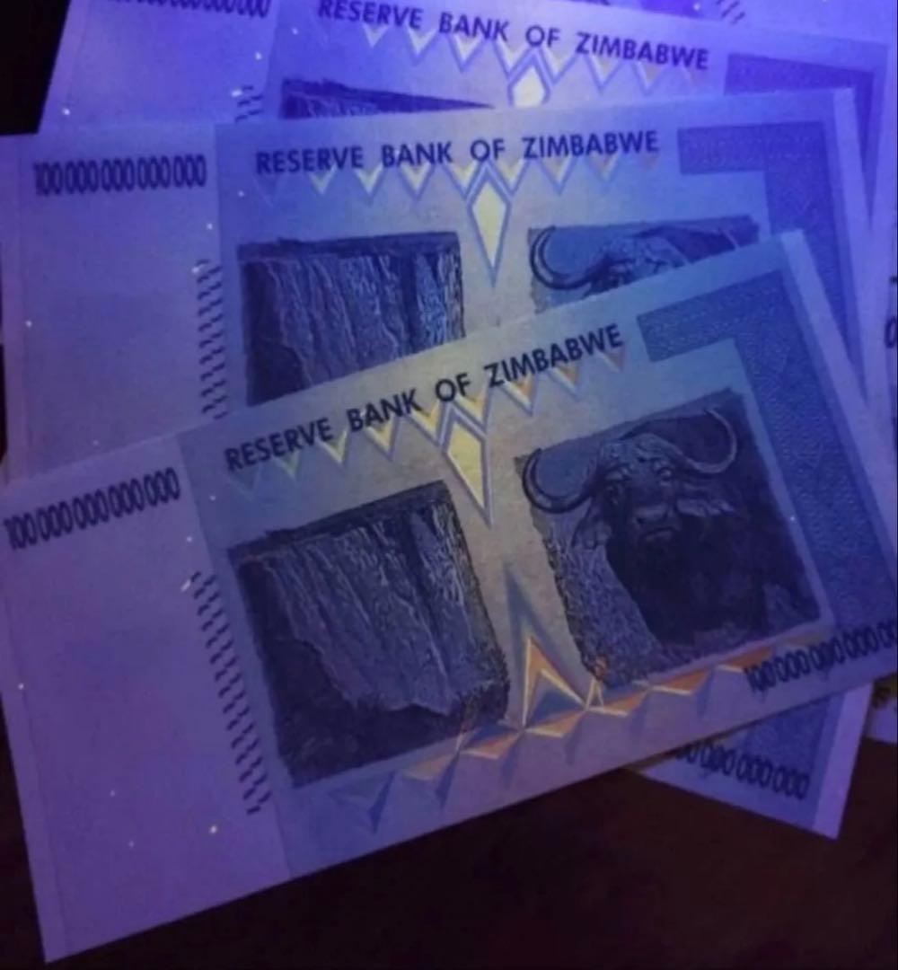 【保証書付き】5 枚連番　ジンバブエ 100兆ドル札 UVチェック済み