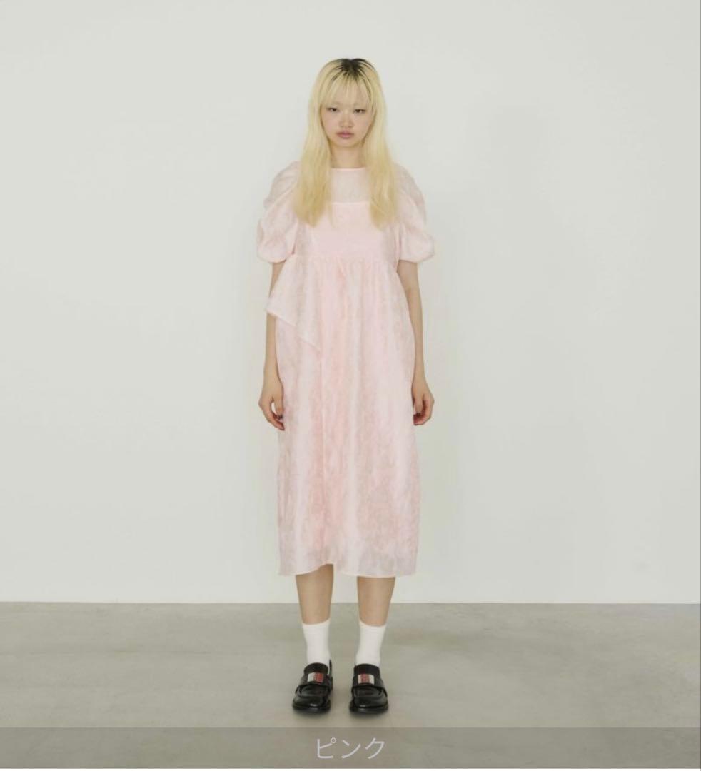 andresd ワンピース　バブルスリーブジャカードドレス ピンク