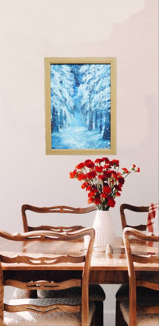 油絵 油彩 絵画 【森の冬】