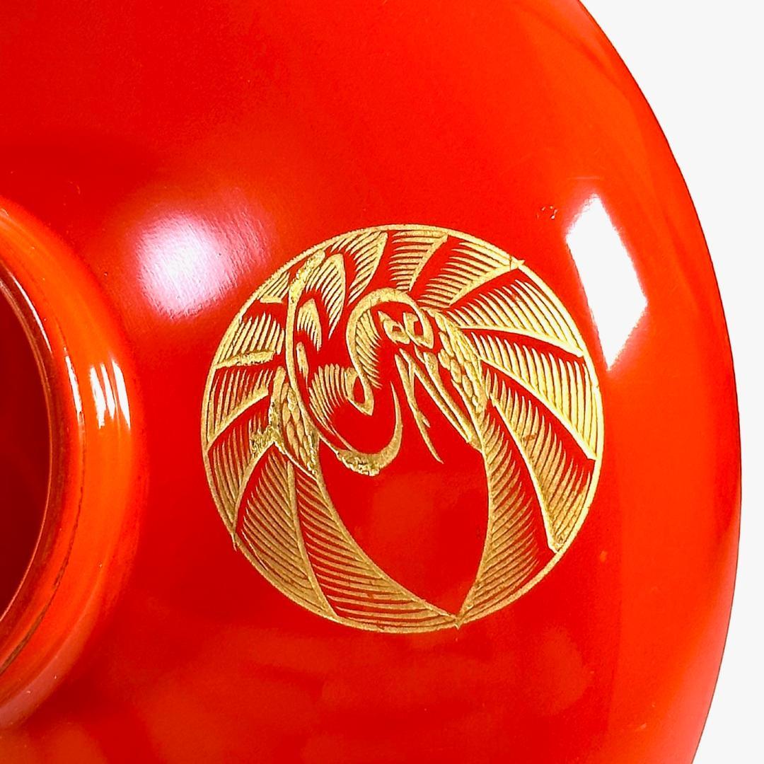 未使用！　昭和初期　沈金吉祥文様　朱塗　蓋付椀　本木漆芸　9客揃え　共箱