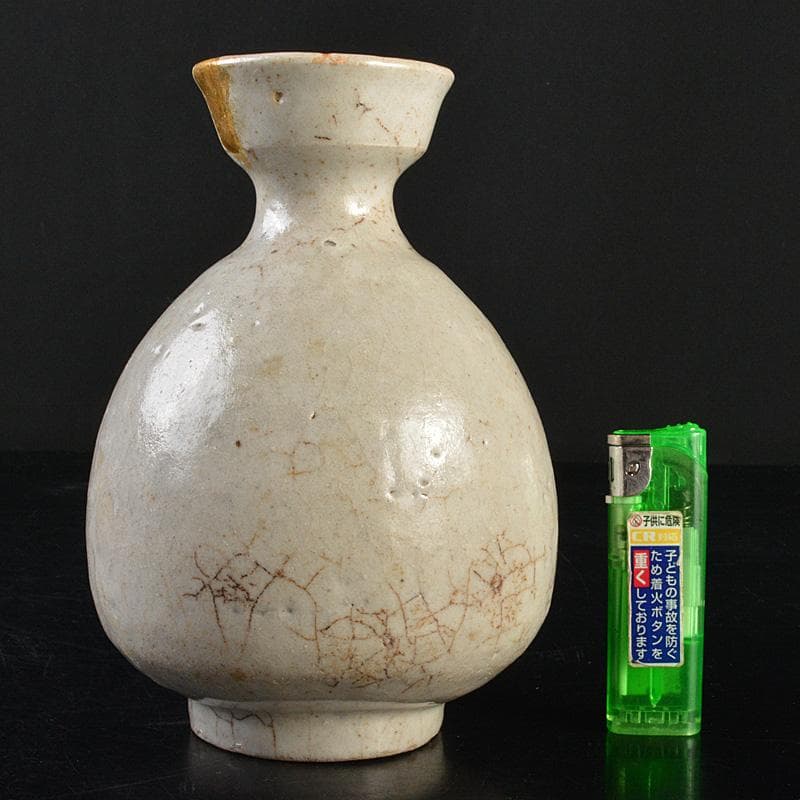 朝鮮美術　李朝　高麗白磁　徳利　金継ぎ直しあり　時代箱　M　R7479