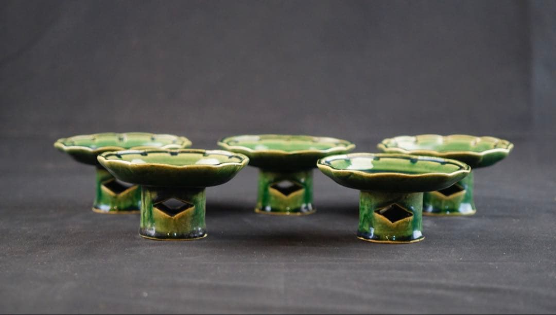 総織部高台皿 ５客揃 幸兵衛窯 加藤卓男