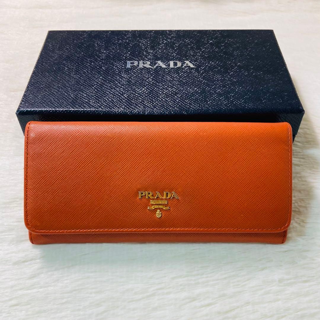 早い者勝ち　PRADA プラダ　長財布　二つ折り　サフィアーノ　橙　付属品