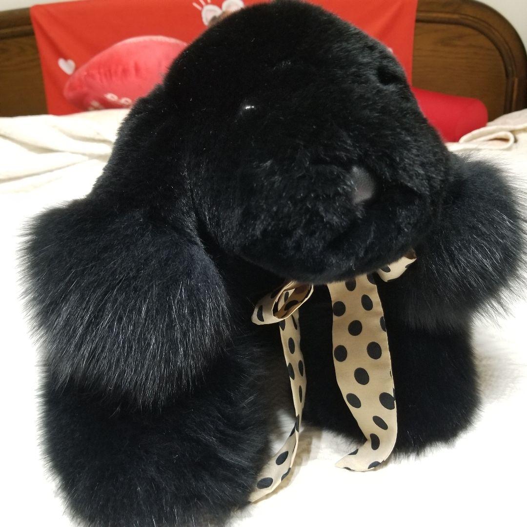リアルファー　フォックス　レキッシュ　ブラック　犬ぬいぐるみ
