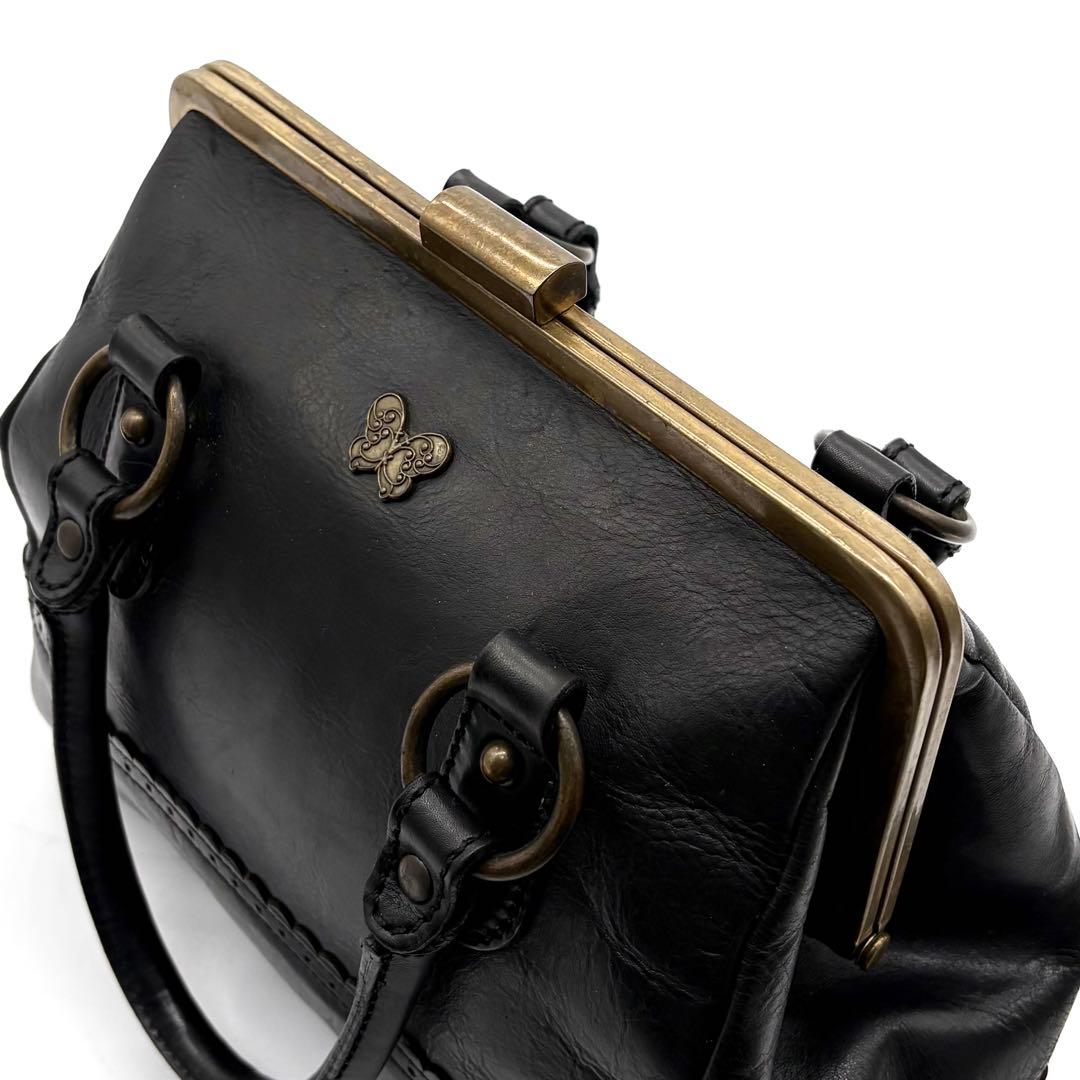 ANA SUI アナスイ がま口 ハンドバッグ レザー ブラック 蝶々