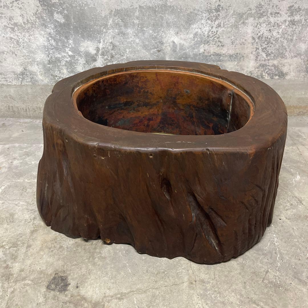 木株 掘り込み火鉢 一点物 時代火鉢　関東火鉢　ゴトク付き