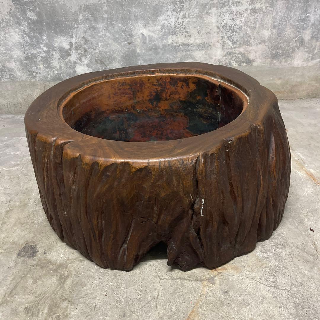 木株 掘り込み火鉢 一点物 時代火鉢　関東火鉢　ゴトク付き