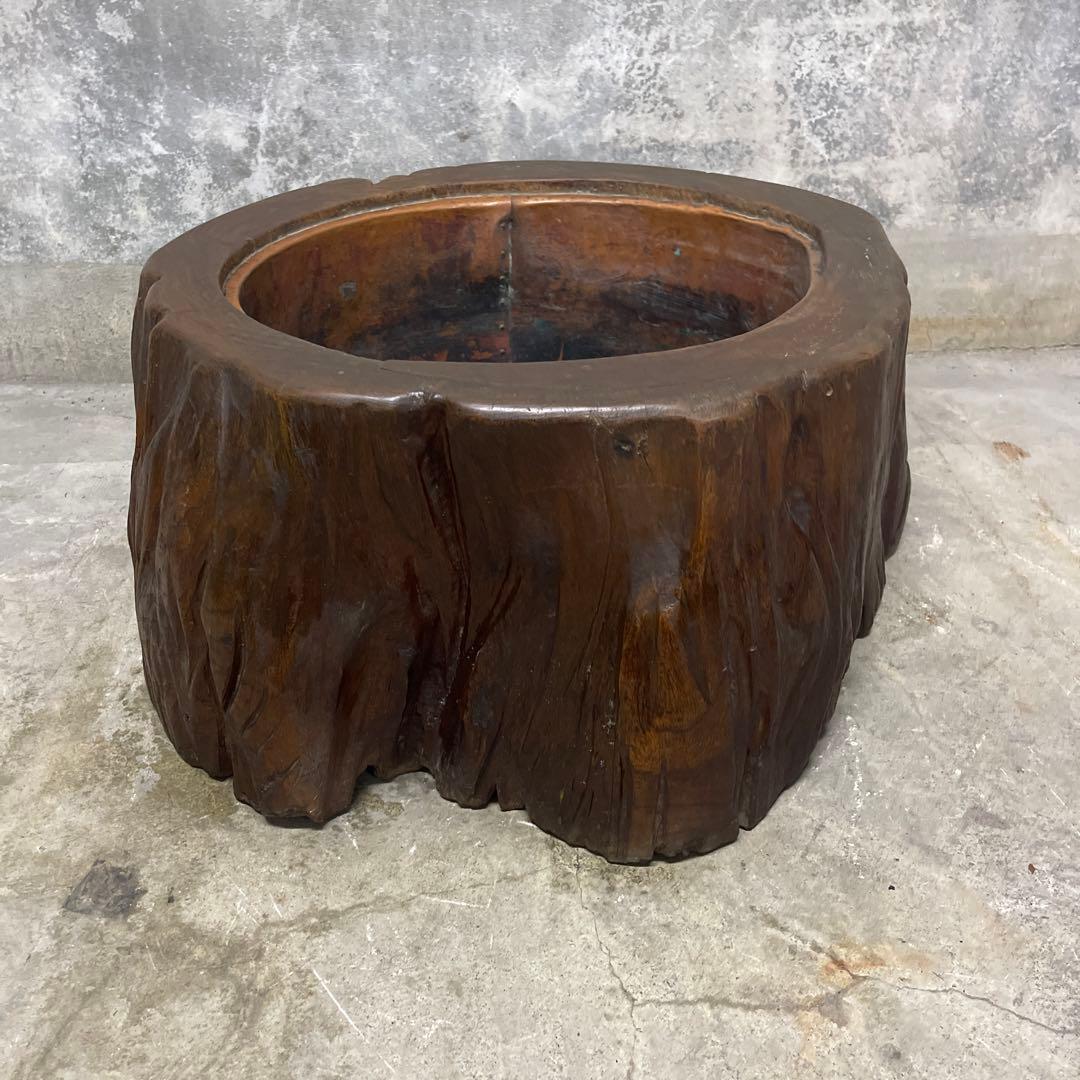 木株 掘り込み火鉢 一点物 時代火鉢　関東火鉢　ゴトク付き