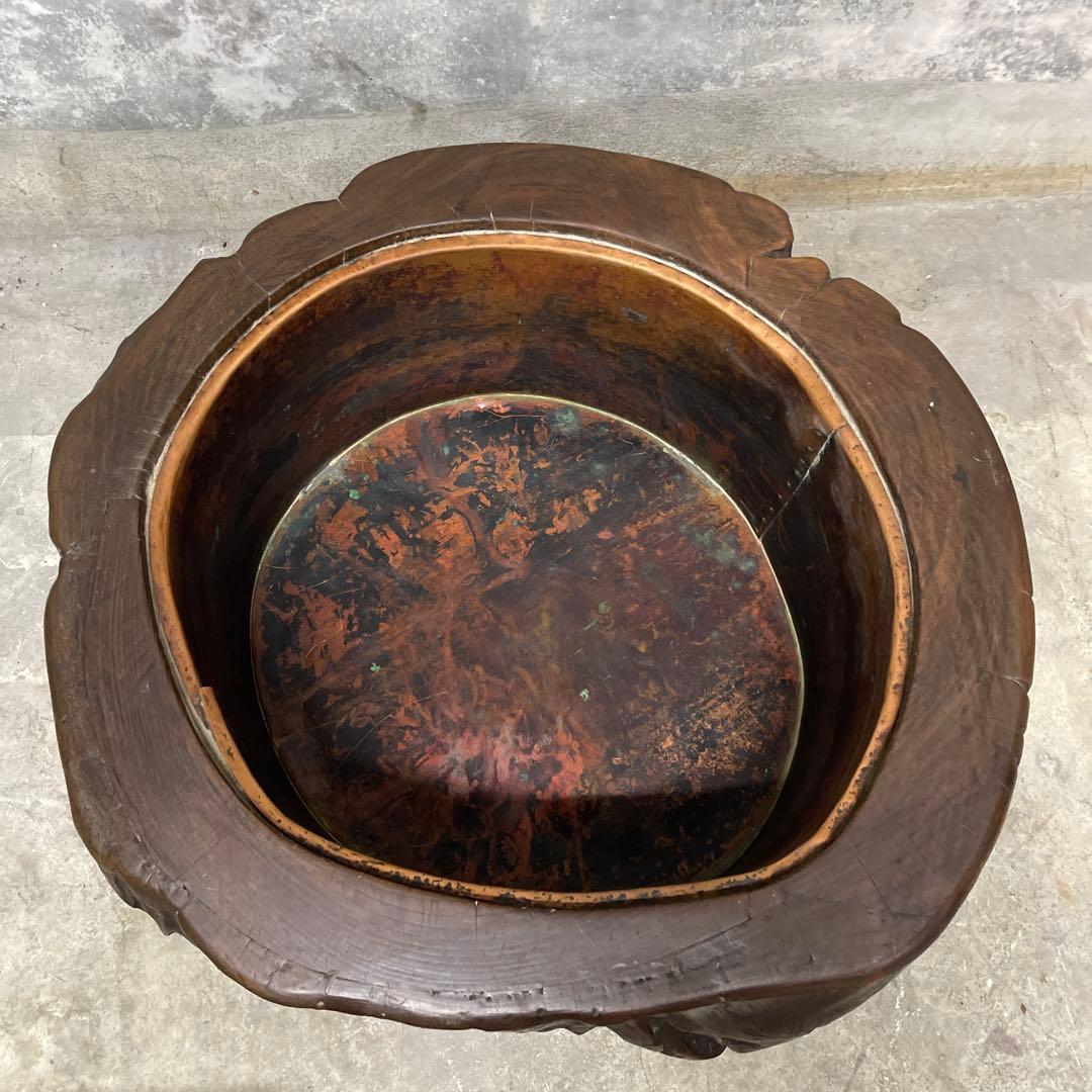 木株 掘り込み火鉢 一点物 時代火鉢　関東火鉢　ゴトク付き