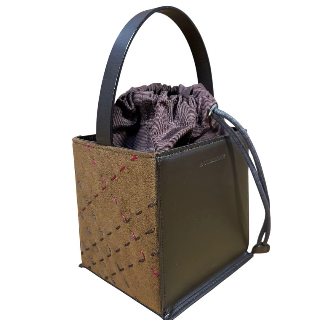 【極美品】希少　バーバリー　ブラウン スクエア　ハンドバッグ　レザー