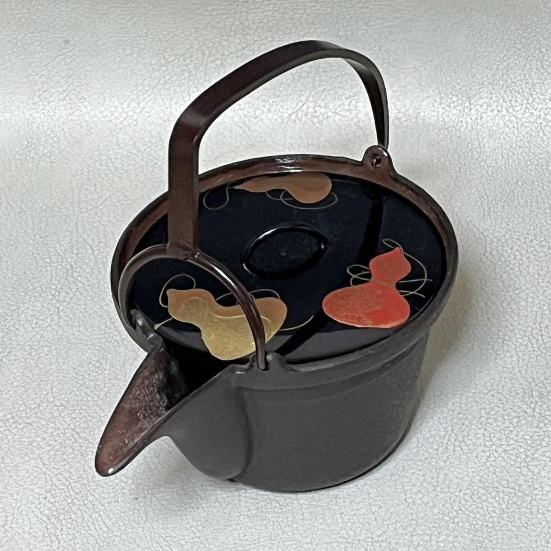 銚子 文映 共箱 瓢蒔絵 塗蓋付 替蓋付 瓢箪蒔絵 鉄製 酒次 酒器 k3388