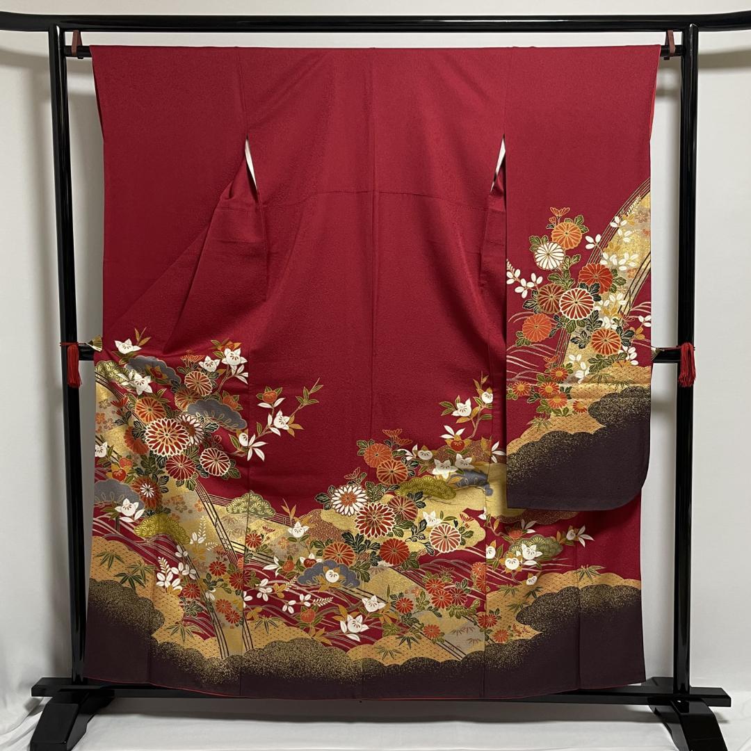 【新品未使用・仕立上・正絹】振袖－３＜さが美・耐油水加工済＞丈１５８㎝　裄６５㎝