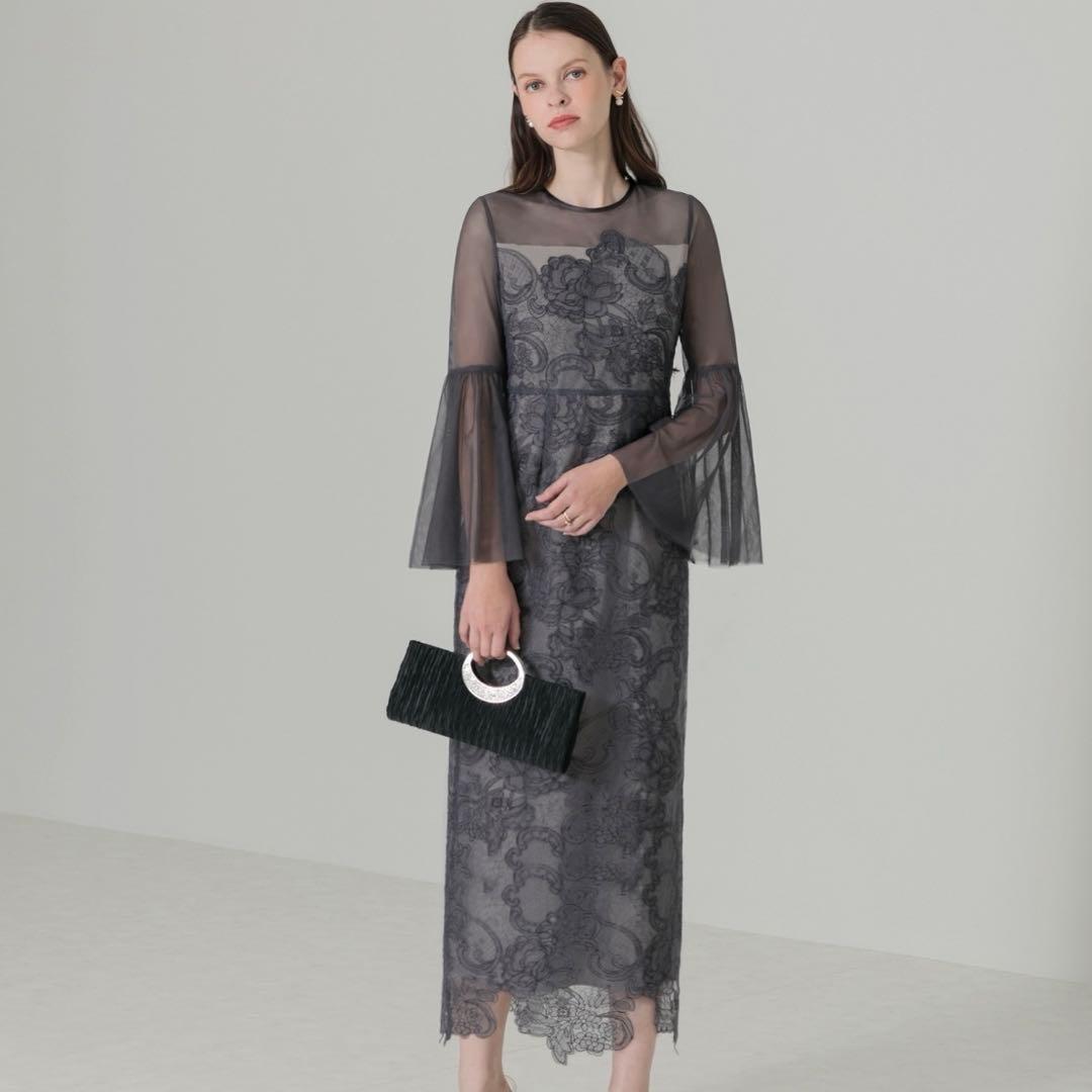 Leja 異素材シアー刺繍レース　ワンピースパーティードレス　結婚式