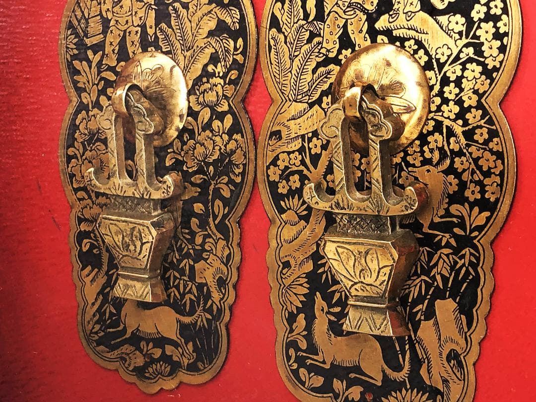 【 金銅引手金具 】 清朝工芸　古玩彫金　資料館旧展示品　 N1217A