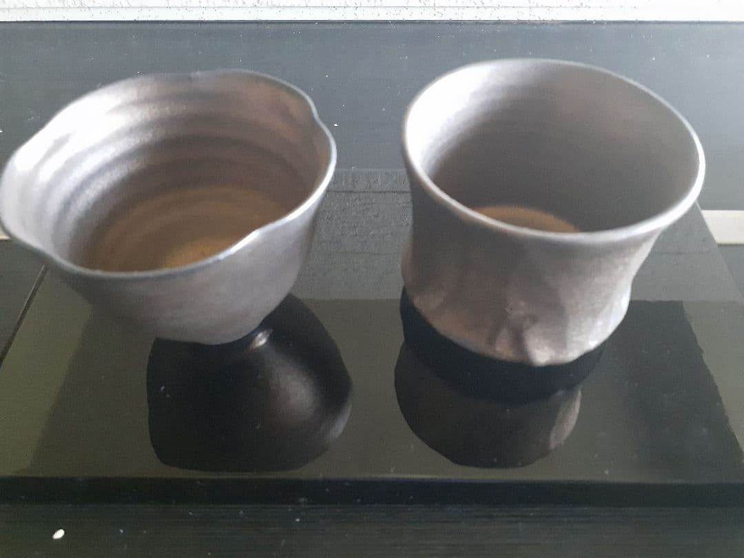 tacera 高橋 泰明 作 ぐい呑 ダークグレー陶器茶碗2個組