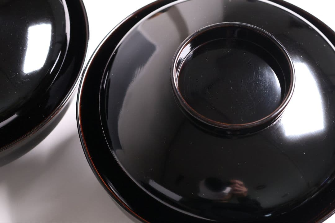 【MB193】天然木漆塗 鳳凰桐唐草 金蒔絵 黒塗 吸物椀 二客 大正昭和