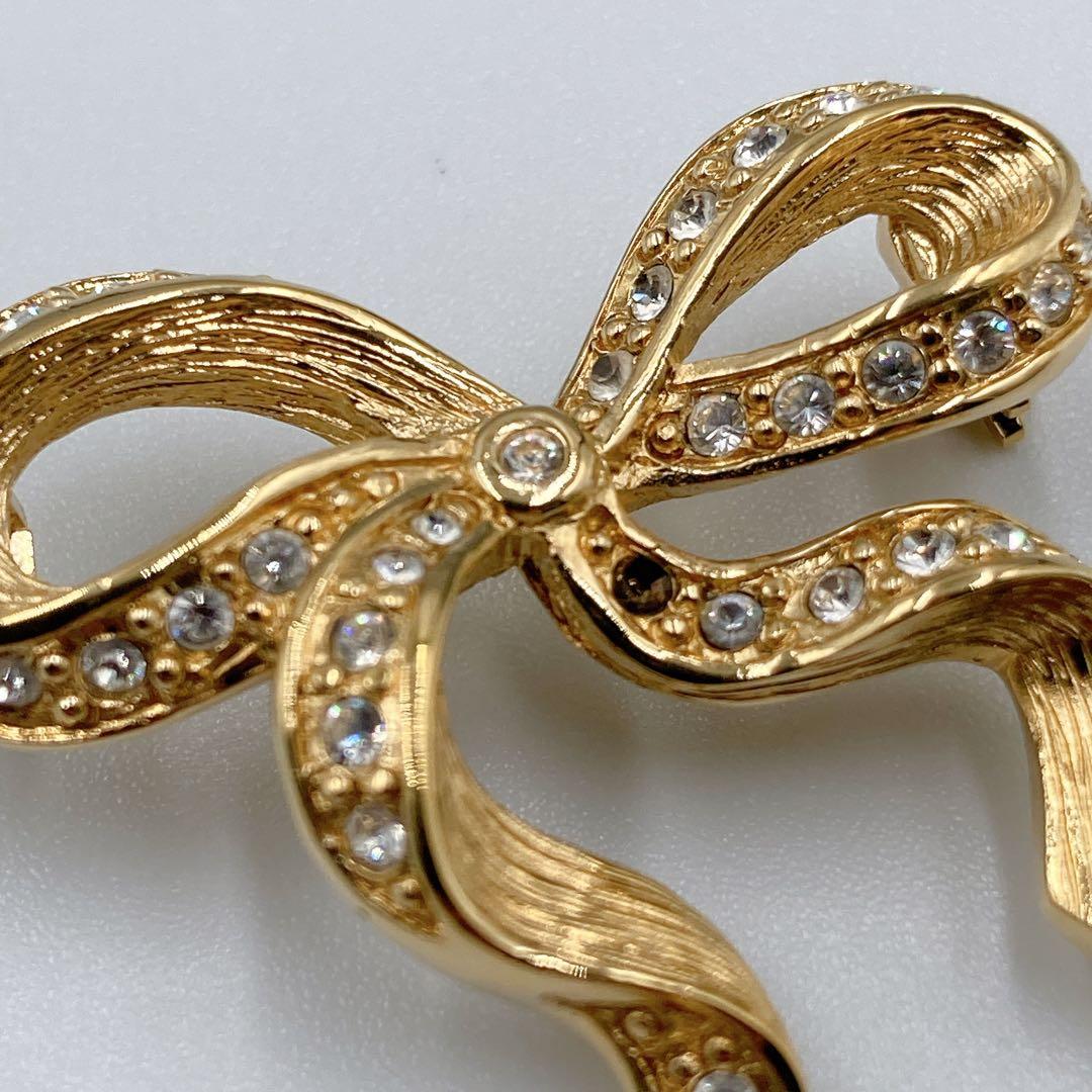 Christian Dior ディオール ブローチ リボンモチーフ ゴールド