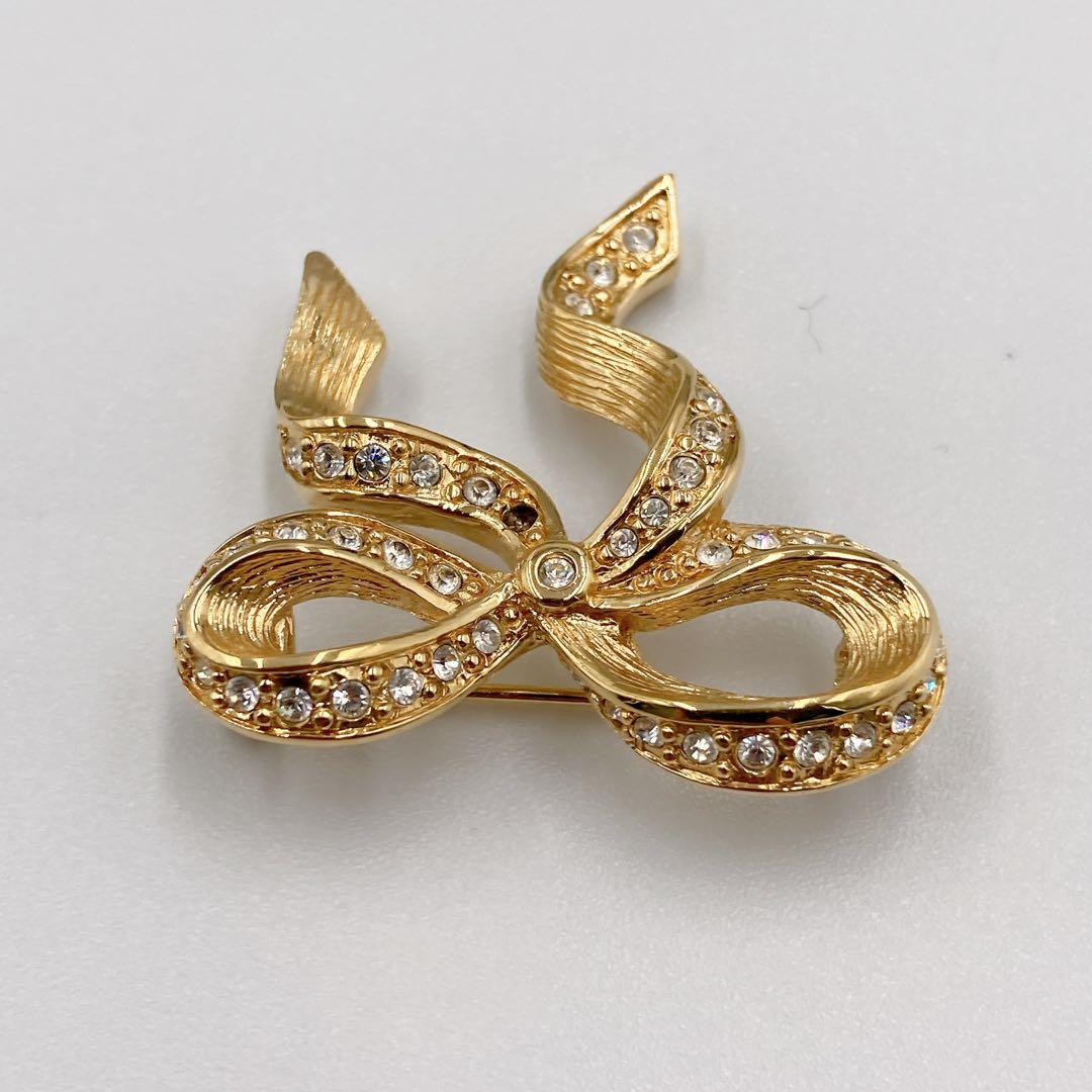 Christian Dior ディオール ブローチ リボンモチーフ ゴールド