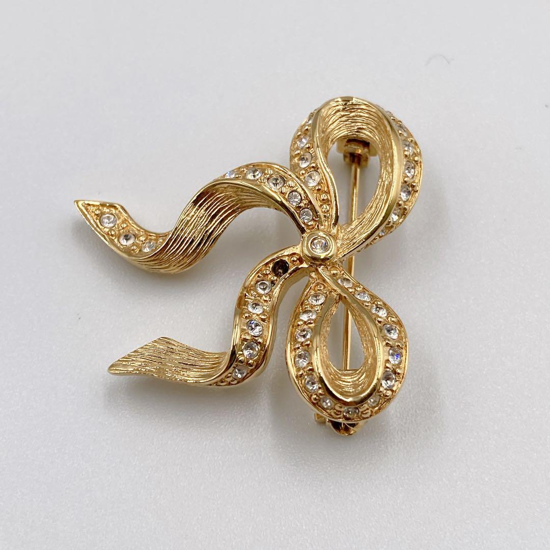 Christian Dior ディオール ブローチ リボンモチーフ ゴールド