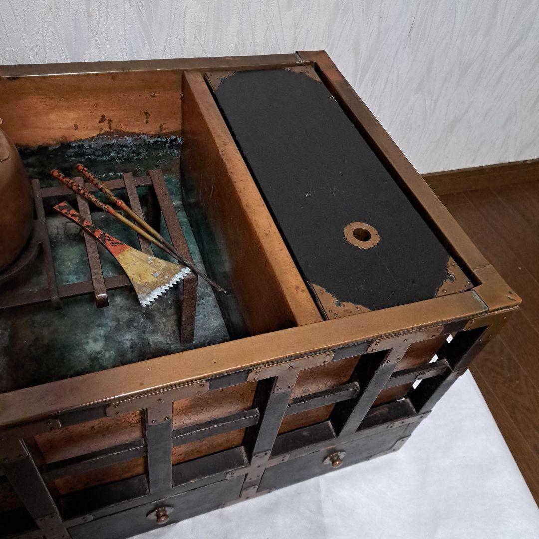 ★Masa ❗江戸時代❗ 『長火鉢』 五徳、火箸、灰均し、銅ヤカン付属