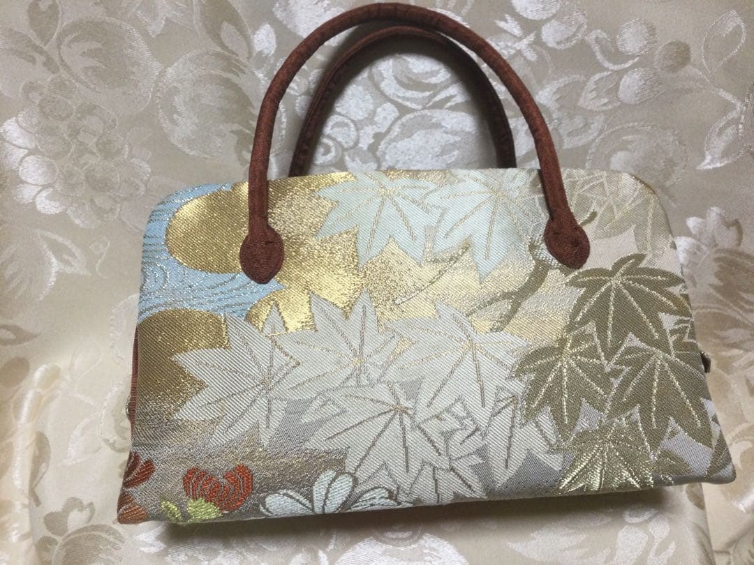 利休バッグ 菊　紅葉柄