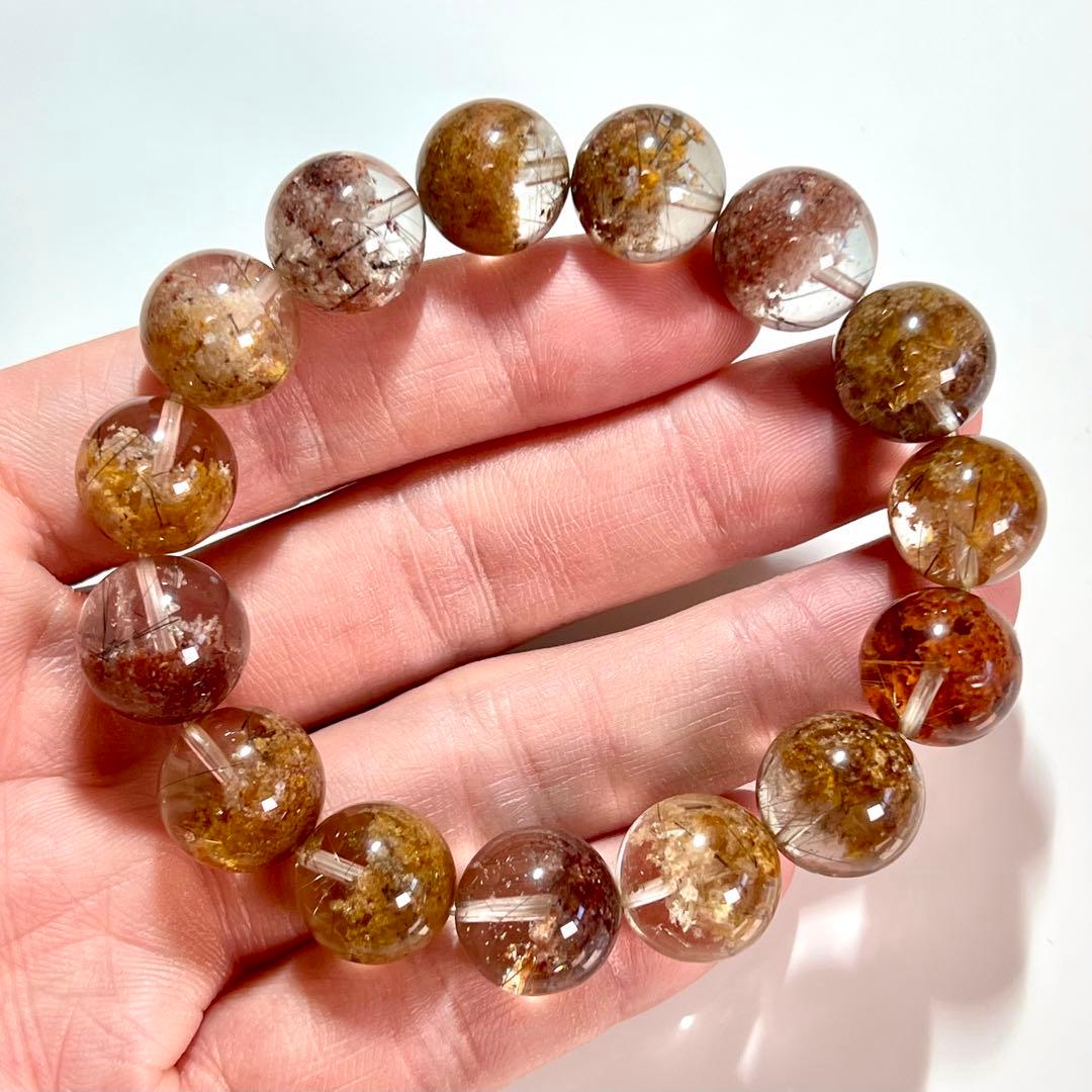 希少！ガーデンクォーツ×ルチルクォーツ 共生ブレスレット【一点物】ゴールドルチル