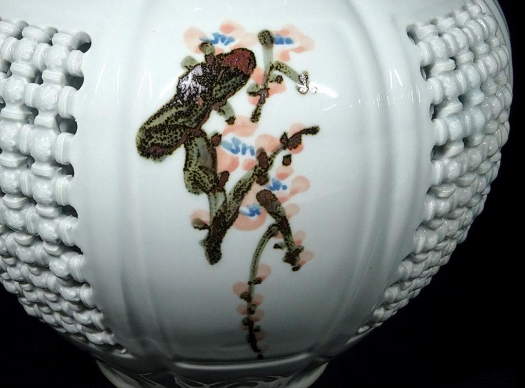 韓国美術 趙京 大花瓶 白磁 花色絵 高さ約42cm u03156