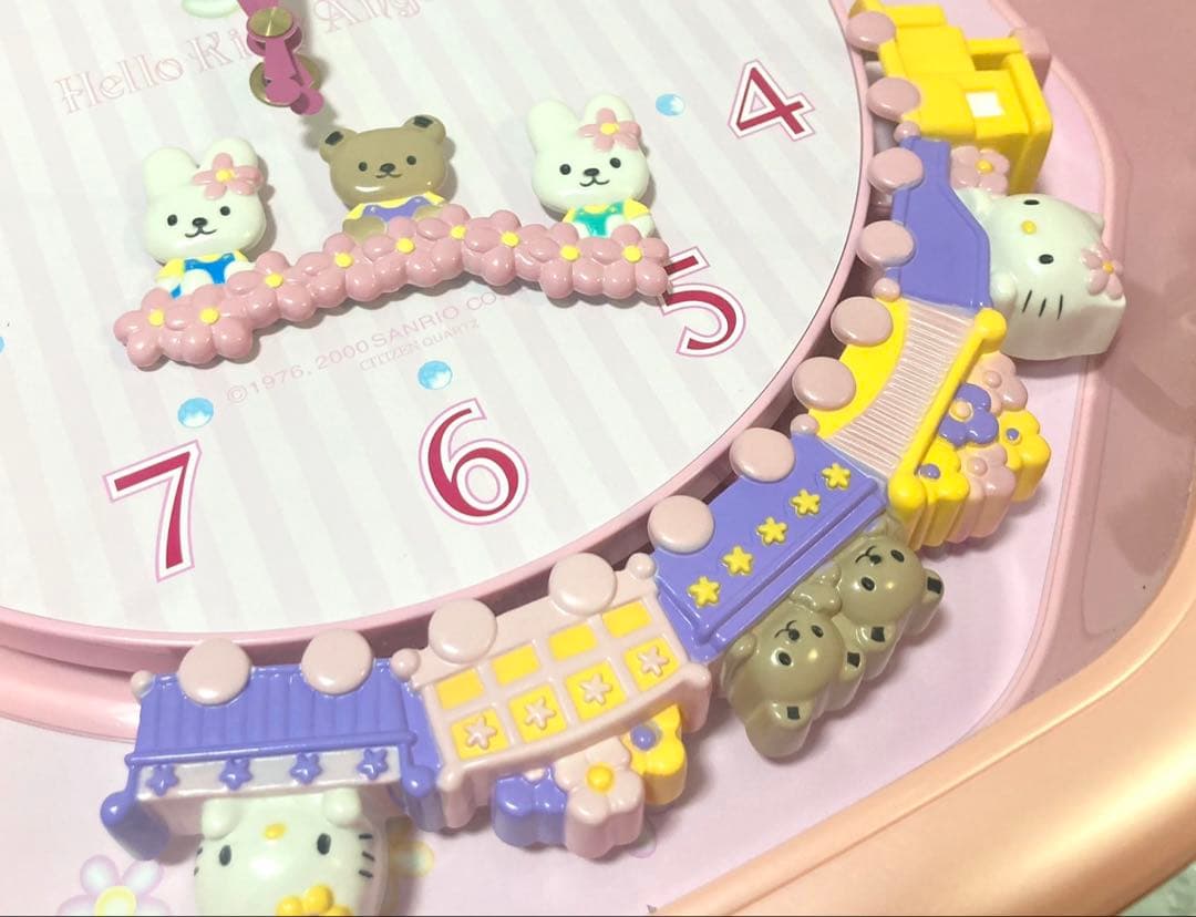 【完動品 美品】CITIZEN サンリオ ハローキティ 掛け時計 ピンクパール