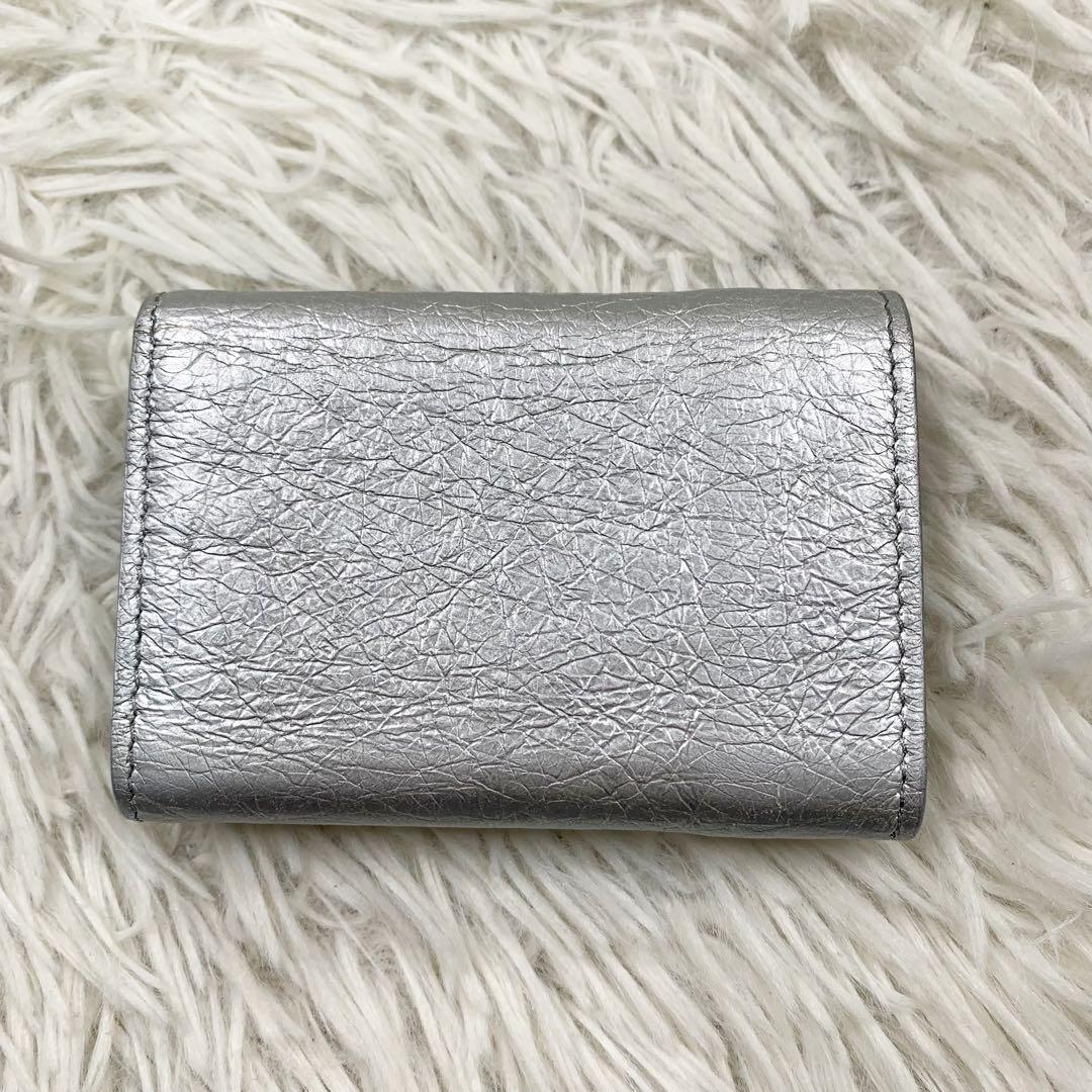 【✨極美品✨】バレンシアガ 三つ折り財布 ペーパーミニウォレット シルバー 袋付