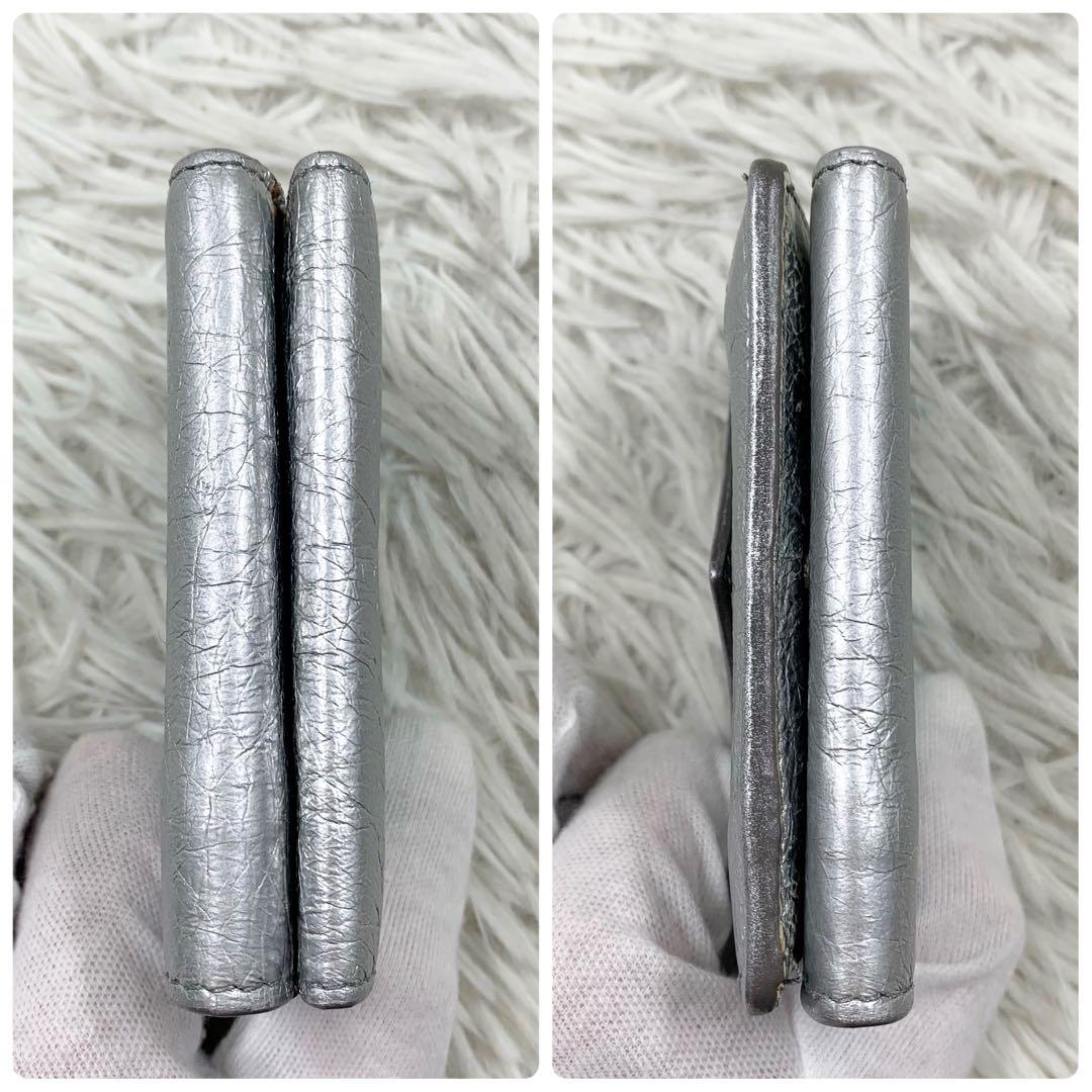 【✨極美品✨】バレンシアガ 三つ折り財布 ペーパーミニウォレット シルバー 袋付