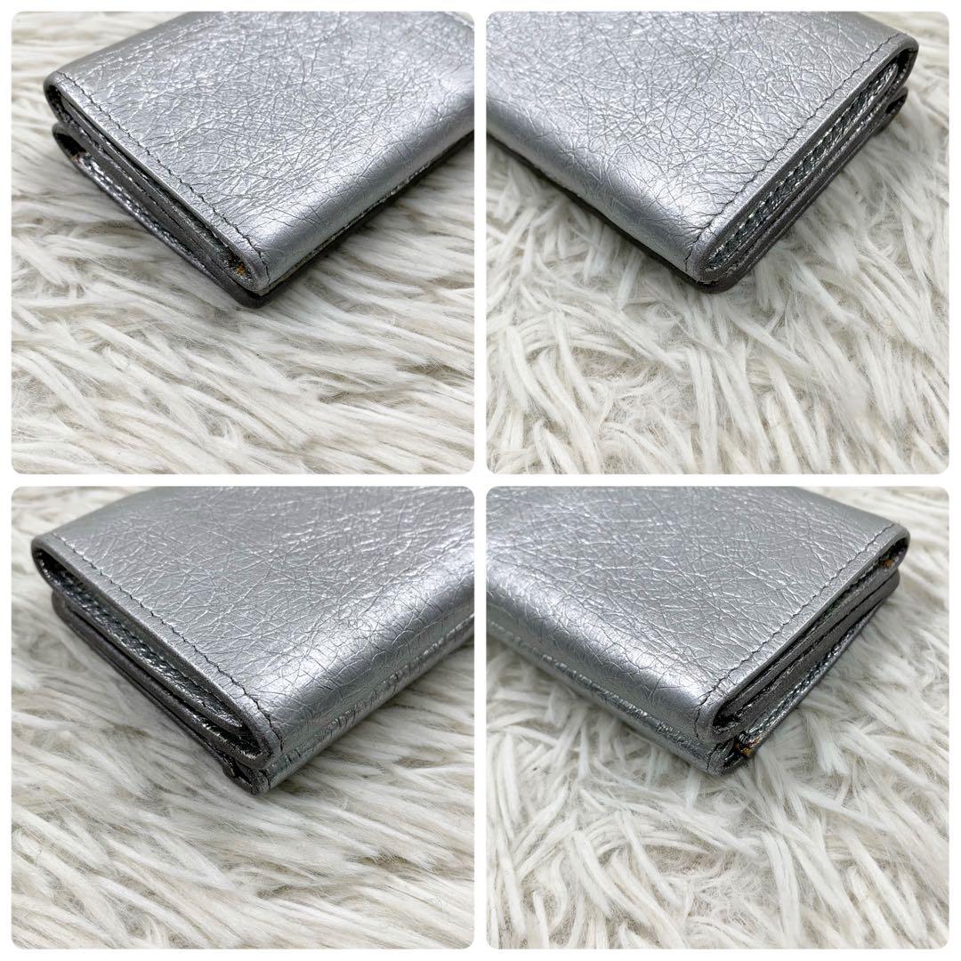 【✨極美品✨】バレンシアガ 三つ折り財布 ペーパーミニウォレット シルバー 袋付