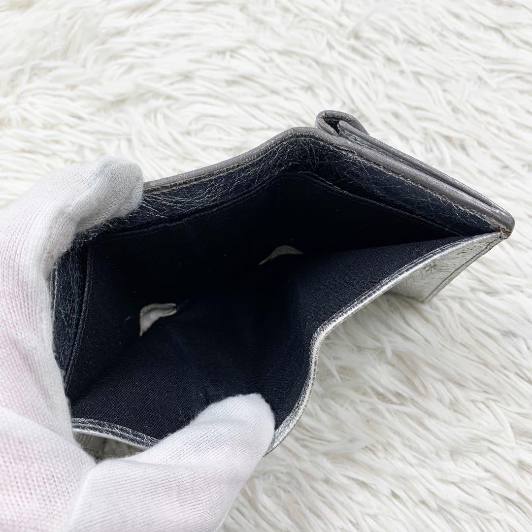 【✨極美品✨】バレンシアガ 三つ折り財布 ペーパーミニウォレット シルバー 袋付
