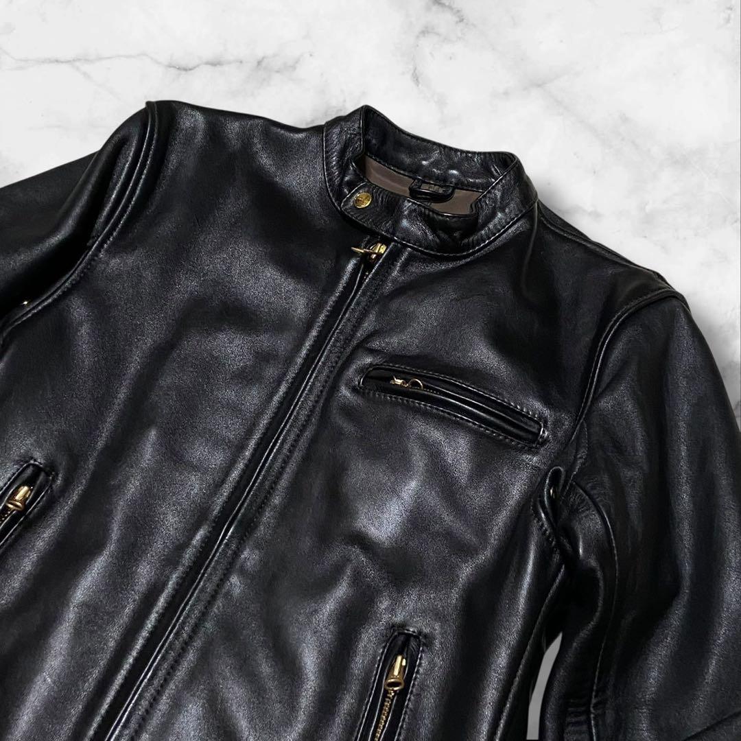 【美品】カドヤ シングル ライダースジャケット レザー ブラック サイズL