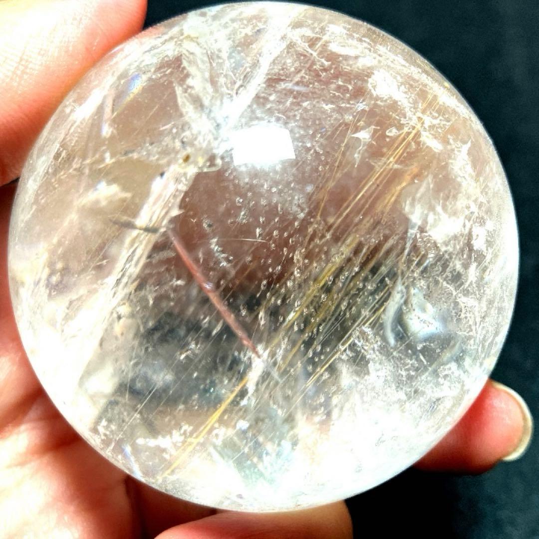 58mm 虹入りゴールドルチルクォーツ　丸玉　スフィア　金針水晶