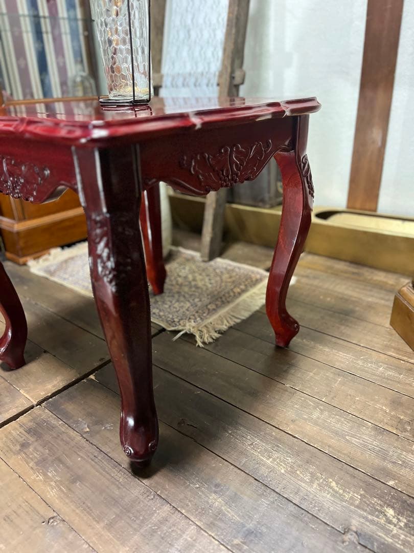 高級唐木家具　カリン材　サイドテーブル 飾り台 ナイトテーブルコンソールテーブル