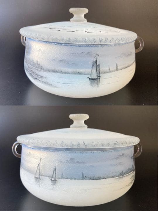 ドーム・ナンシー 阿蘭陀湖畔風景文　蓋物　エナメル　ジブレ グリザイユ　オランダ