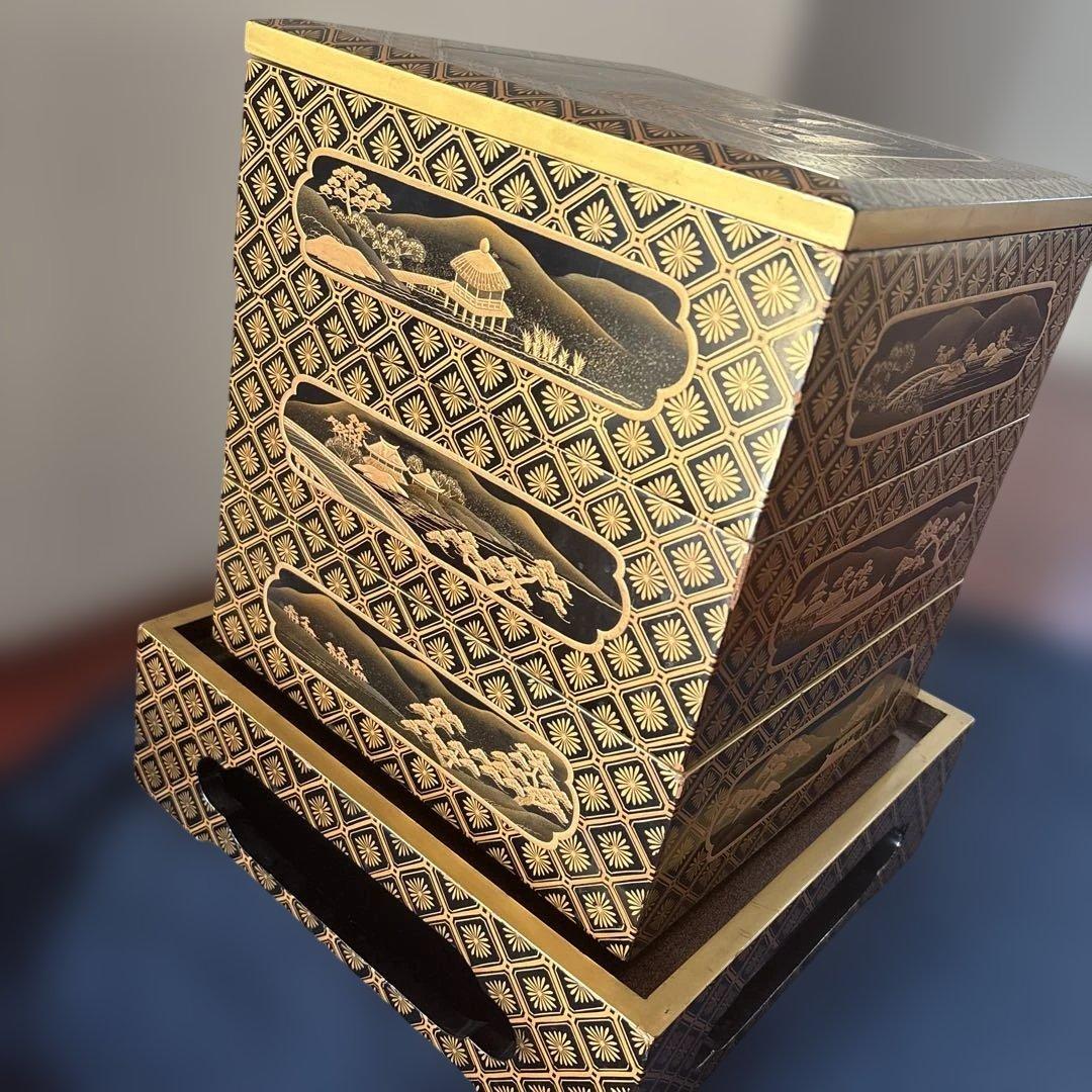 漆塗り重箱 蒔絵3段　輪島塗　骨董　アンティーク　お正月　おせち