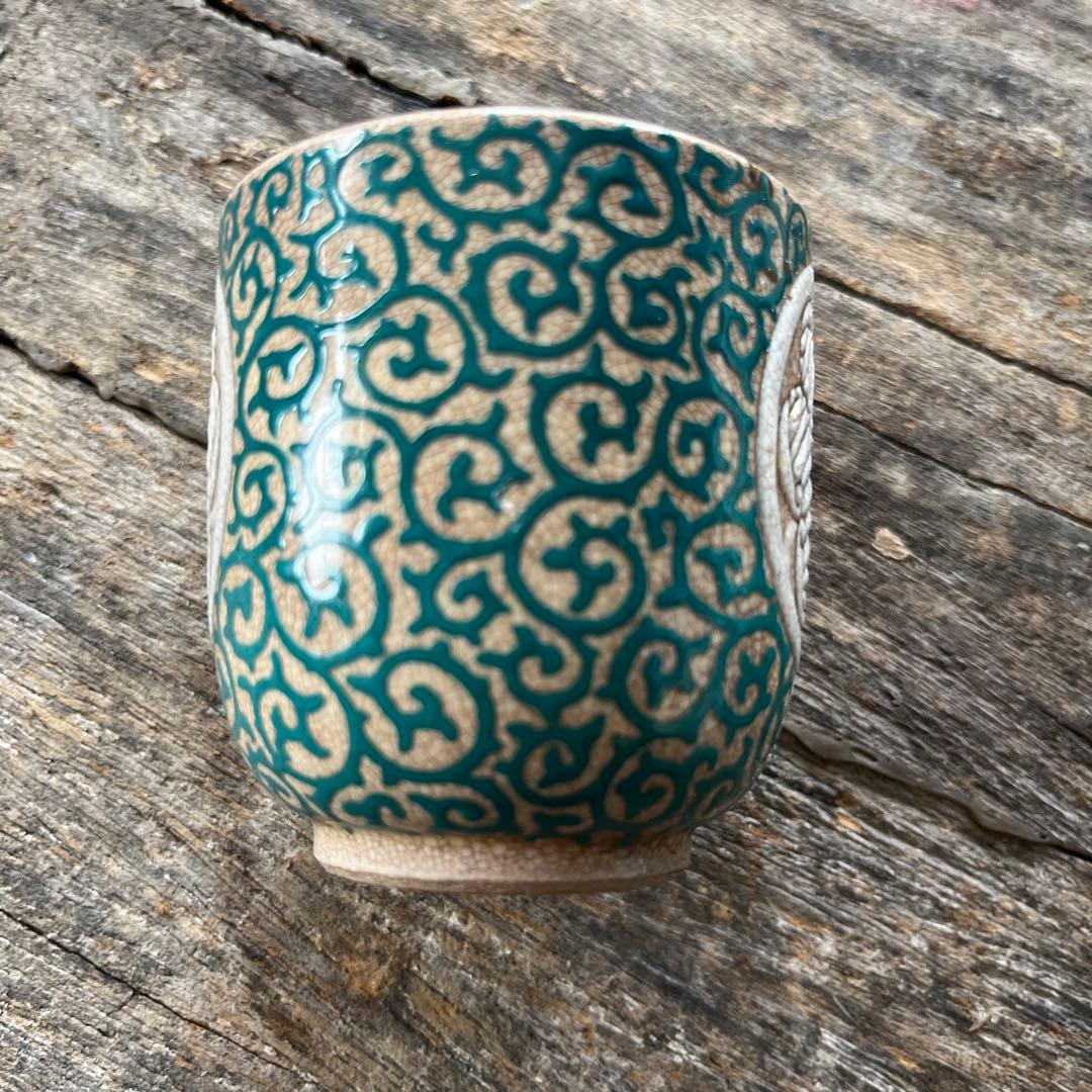 SALE⏬理兵衛　色絵　葵唐草紋　筒杯　湯呑　古京焼　古清水