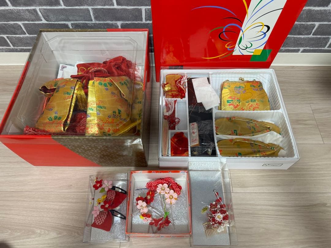 七五三 作り帯とはこせこセット　7歳用 /髪飾りのおまけ付き