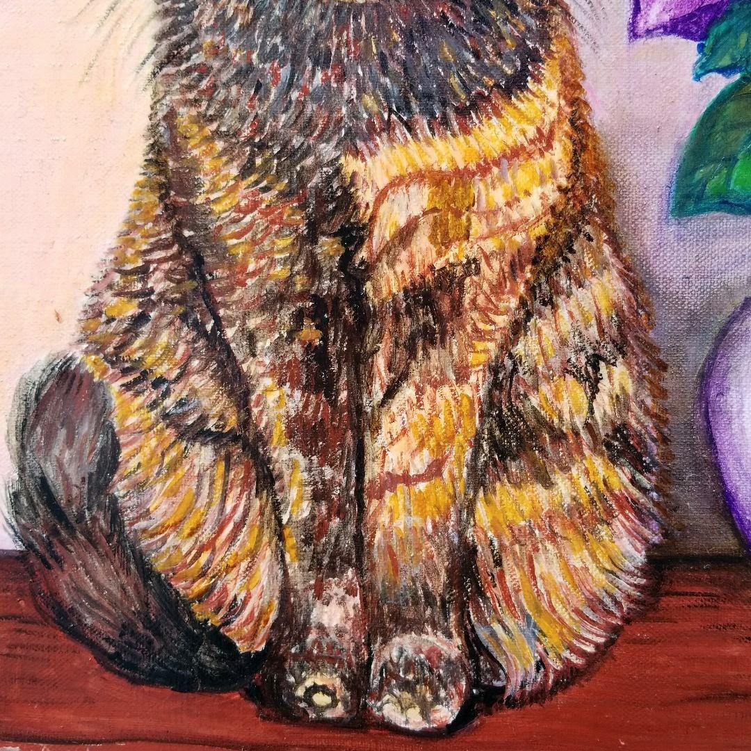 キャンバス油絵　キラ確認　お花と並んでおすまし華ちゃん