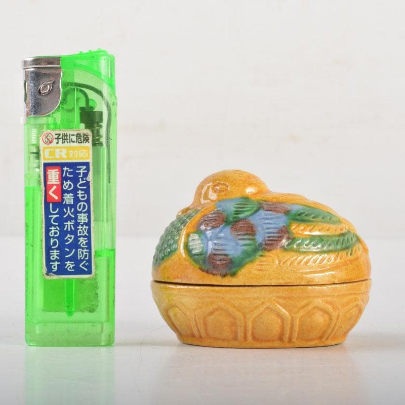 茶道具　平戸焼　横石嘉助作　交趾三彩　鳥形　香合　共箱　V　6522