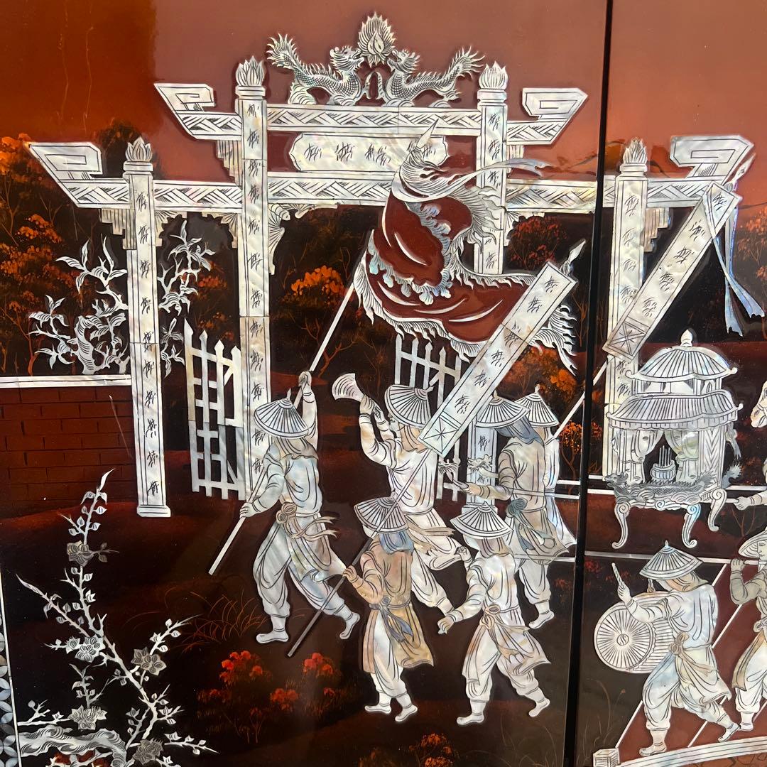 ★☆中国美術 屏風/衝立 4連衝立 螺鈿細工/漆塗り 4枚