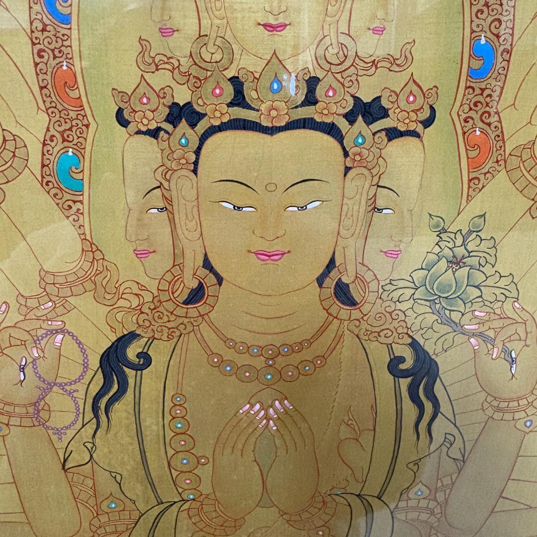 十一面千手観音 タンカ 仏画 絵画 細密画 サハスラブジャ 観音菩薩