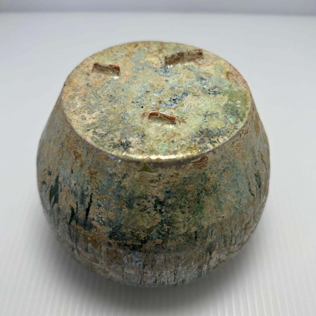 希少 中国 漢時代 漢緑釉 銀化小壺 壺 共箱付 土 泥 付き