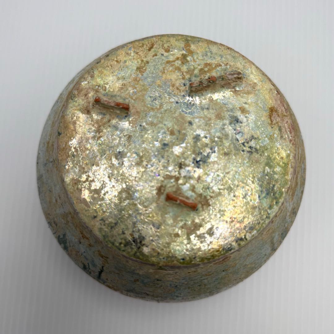 希少 中国 漢時代 漢緑釉 銀化小壺 壺 共箱付 土 泥 付き